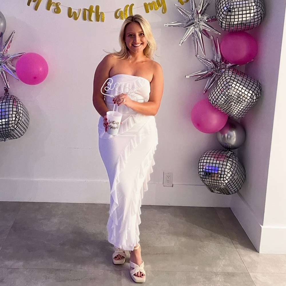 Pretty Garden Strapless Tube Ruffle Elegant Dinner Cocktail Long Dress